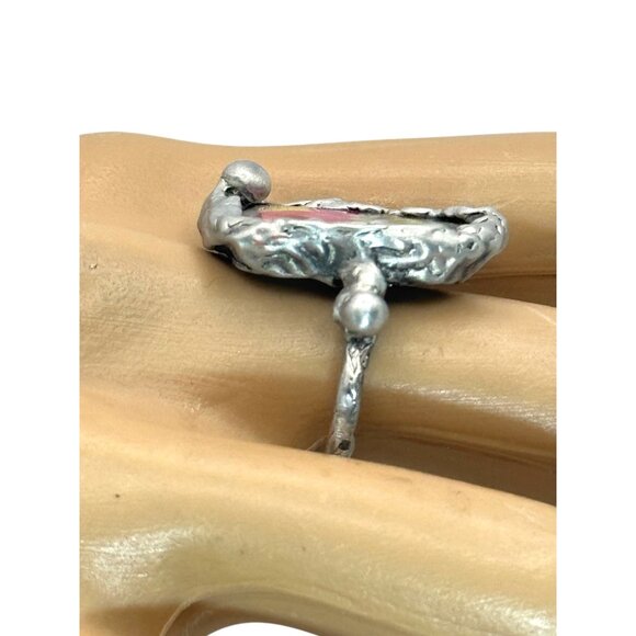 Antique Rose Ring Made From Fine Bone Broken China Encased in Silver Blend Metal - Picture 8 of 15